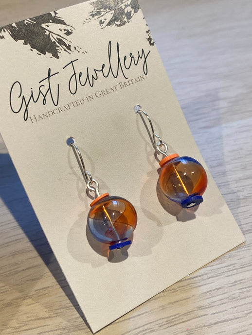 HILE78 - Blown Glass Globe earrings - Blue and Orange