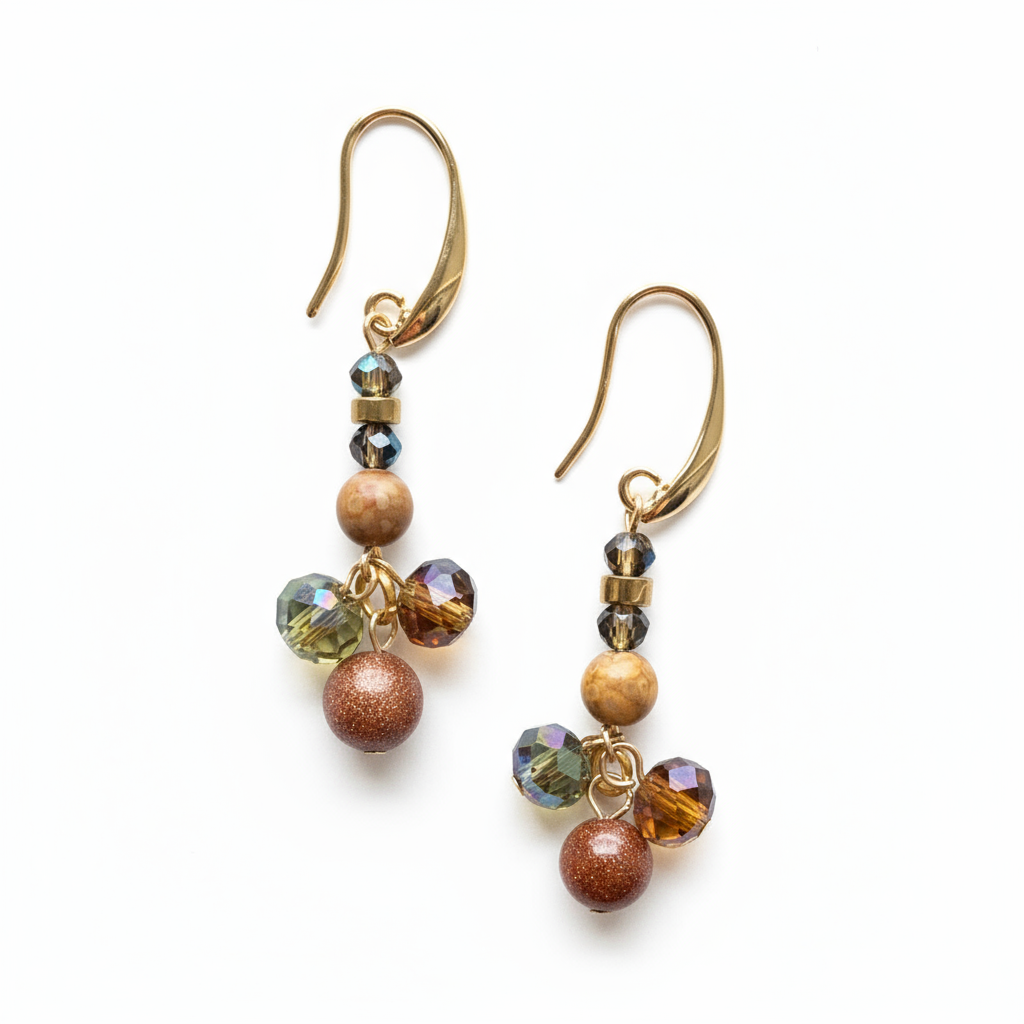 CSTE03 - Maifanite & Sandstone Dangle drop earrings - Natural Tones