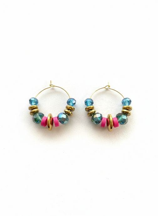 BDLHE14 - Crystal multi coloured Hoop Earrings