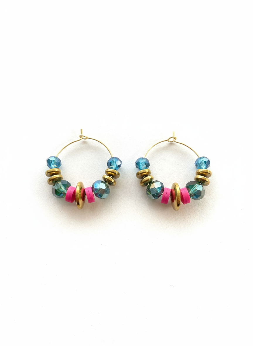 BDLHE14 - Crystal multi coloured Hoop Earrings