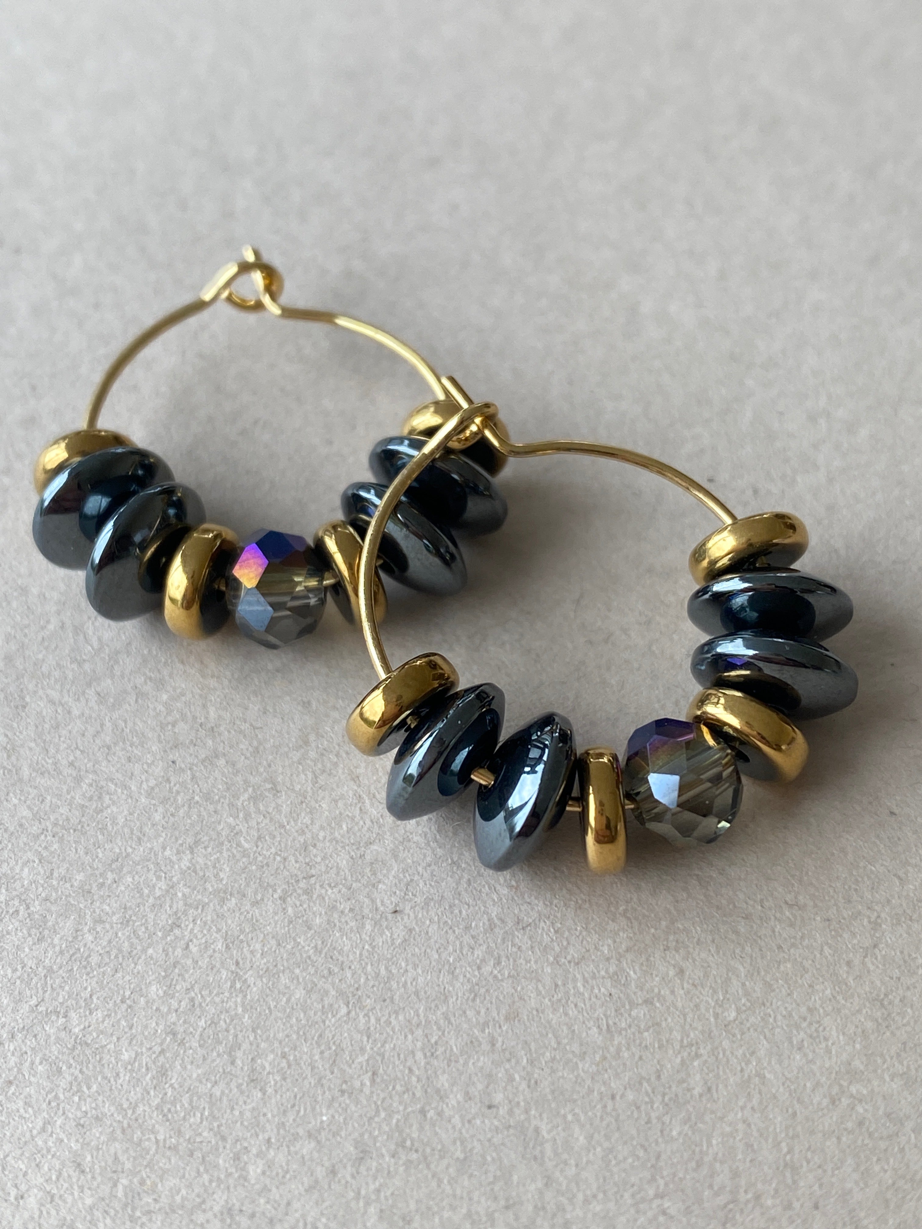 BDLHE15 - Crystal and Hematite Hoop earrings