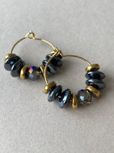 BDLHE15 - Crystal and Hematite Hoop earrings