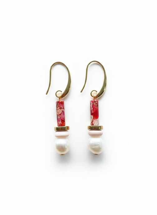 BDLE05 - Pink, peach & Freshwater drop earrings