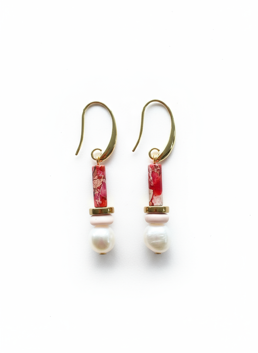 BDLE05 - Pink, peach & Freshwater drop earrings