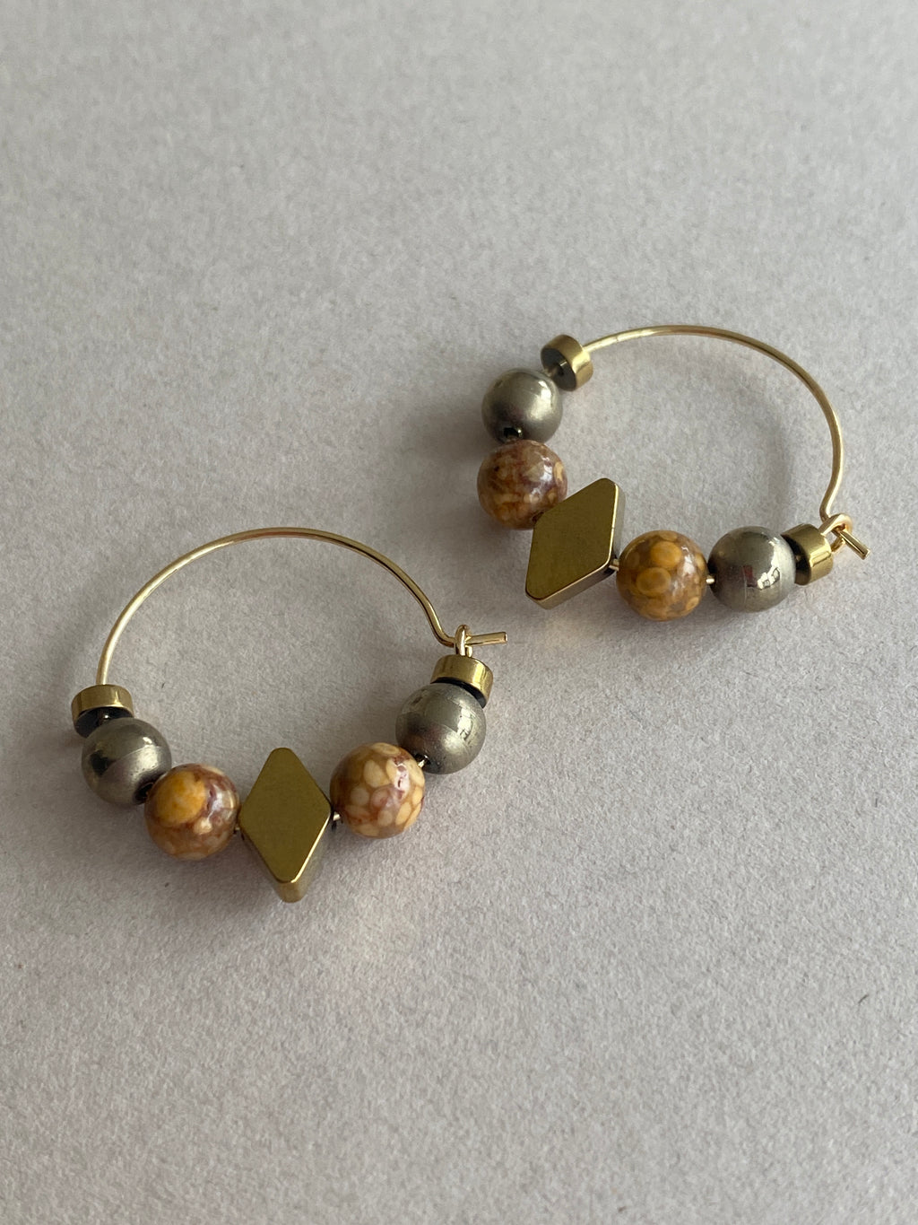 BDLHE08 - Red Jasper, Maifan, & Nugget Hoop Earrings