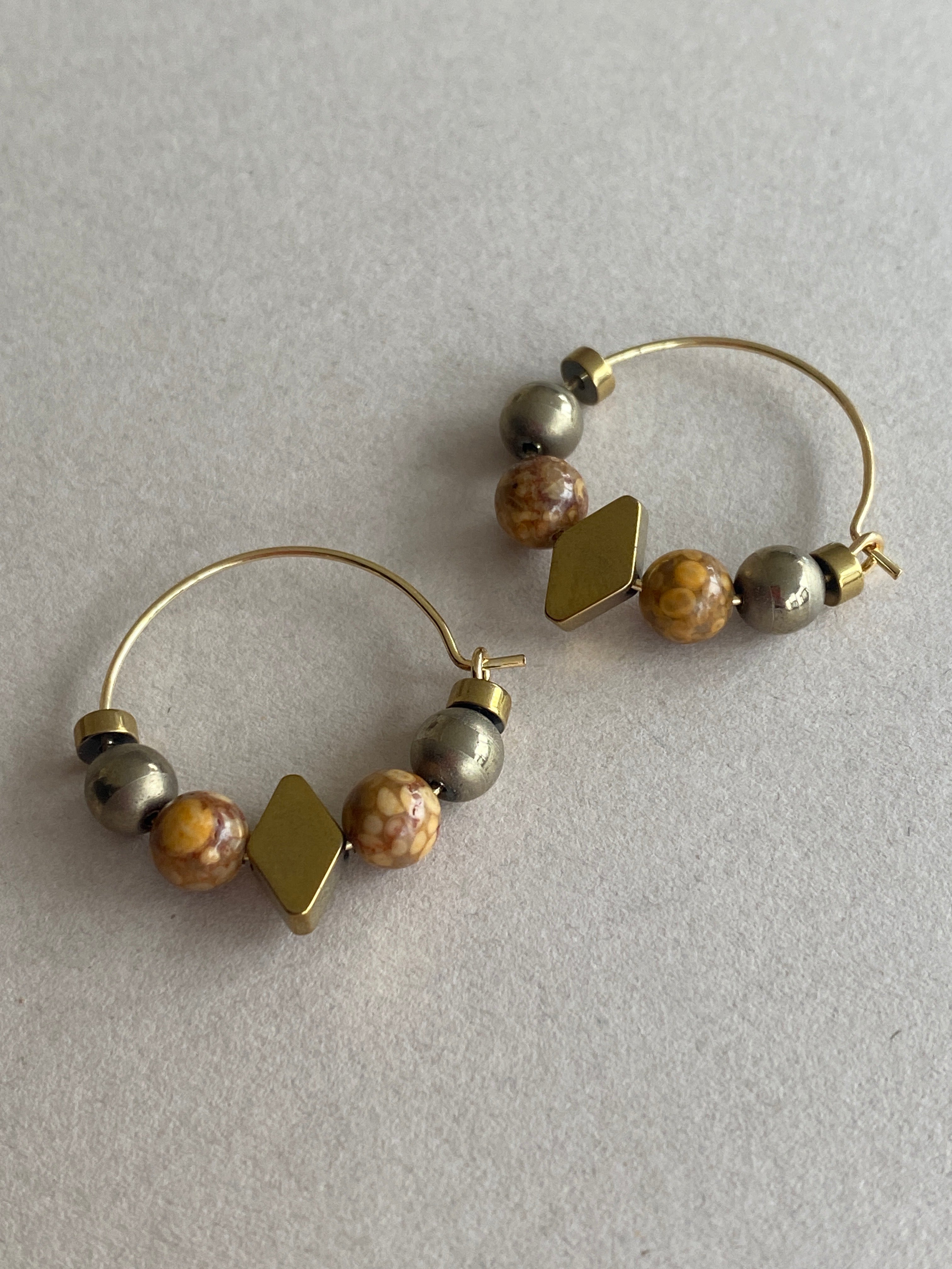 BDLHE08 - Red Jasper, Maifan, & Nugget Hoop Earrings