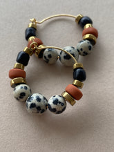 BDLHE02 - Dalmatian Jasper & Sandstone barrel Hoop Earrings