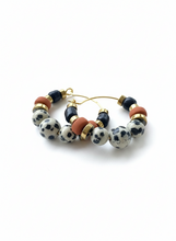BDLHE02 - Dalmatian Jasper & Sandstone barrel Hoop Earrings
