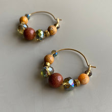 CSTE02 - Sandstone & Maifanite stone hoop earrings - Natural Tones