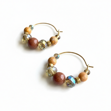CSTE02 - Sandstone & Maifanite stone hoop earrings - Natural Tones