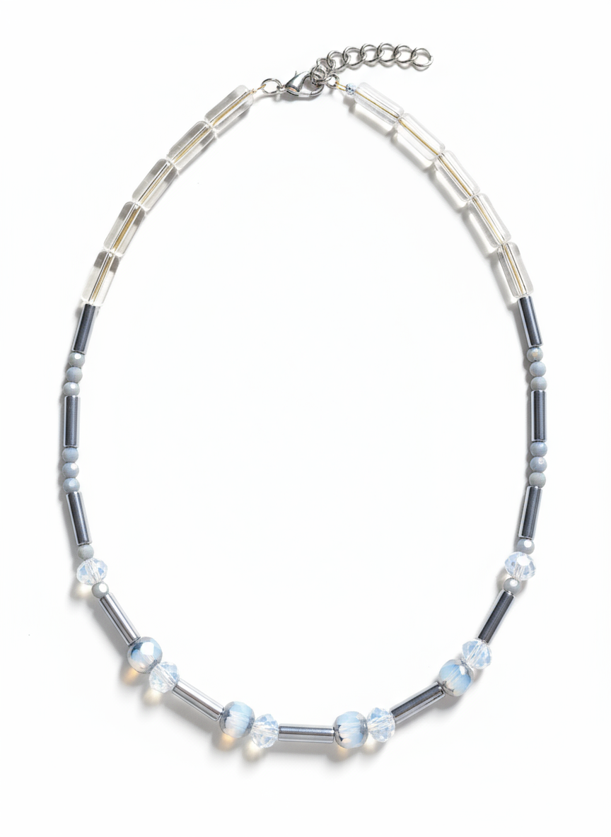 FRT01 - Hematite, Glass and Crystal 18" necklace