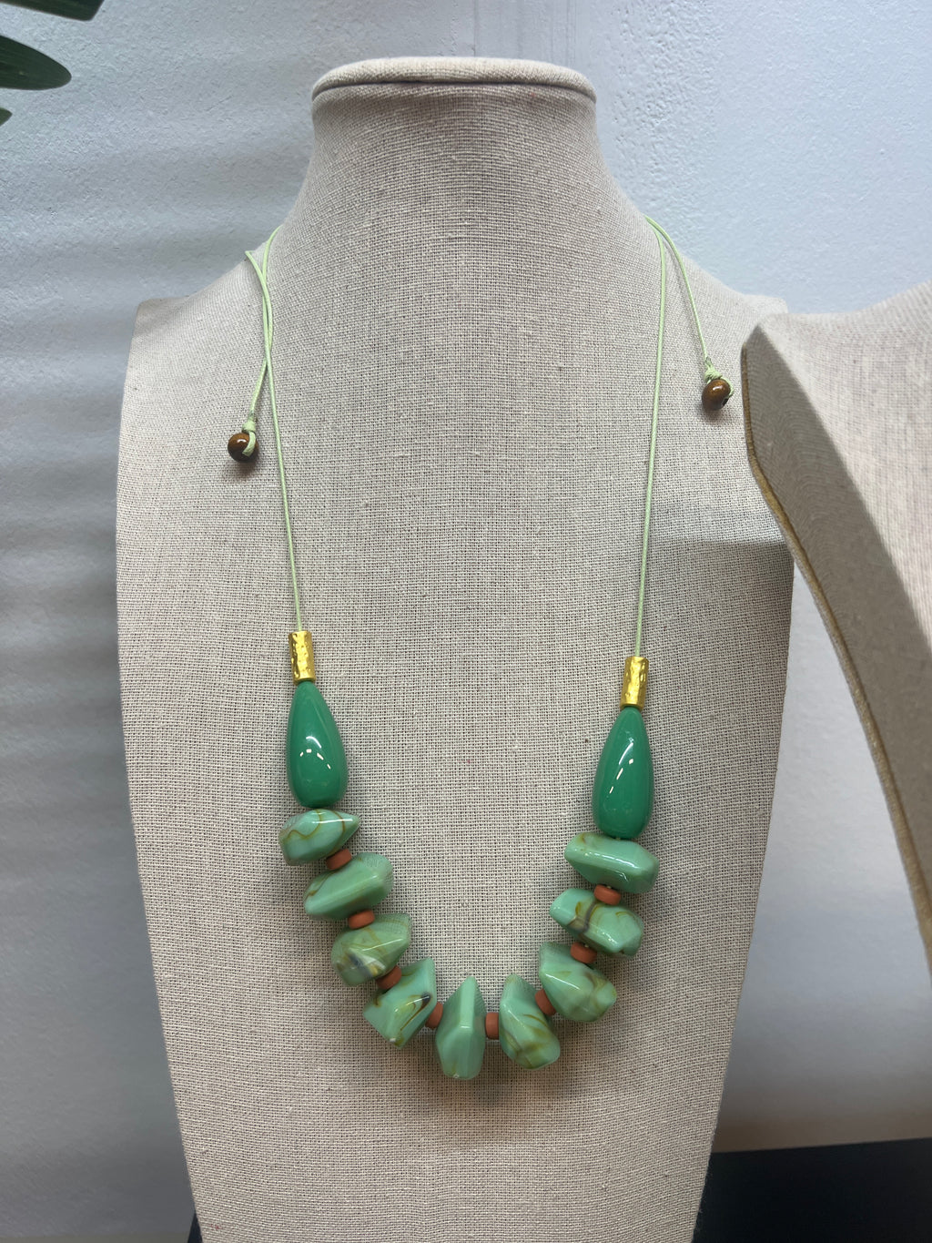 EOR12 - Jade Green, Aqua adjustable necklace