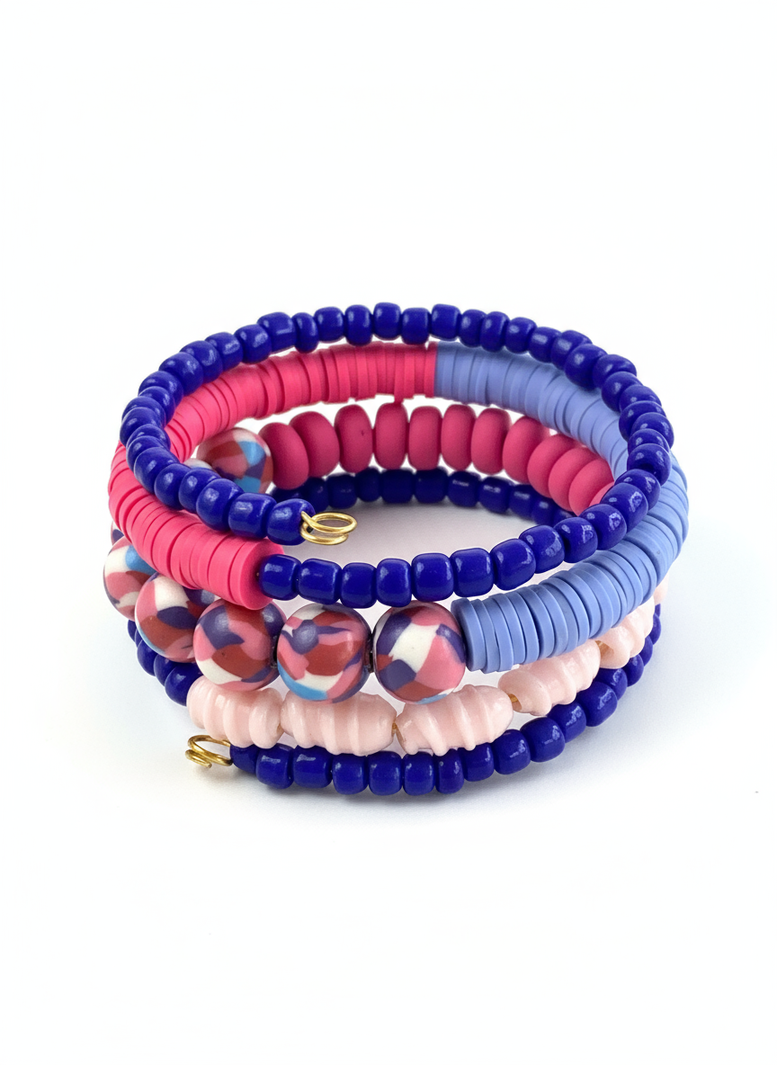 HILB01 - Royal Blue and Pink Coil Bracelet