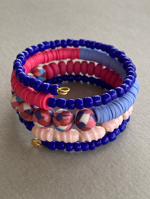 HILB01 - Royal Blue and Pink Coil Bracelet