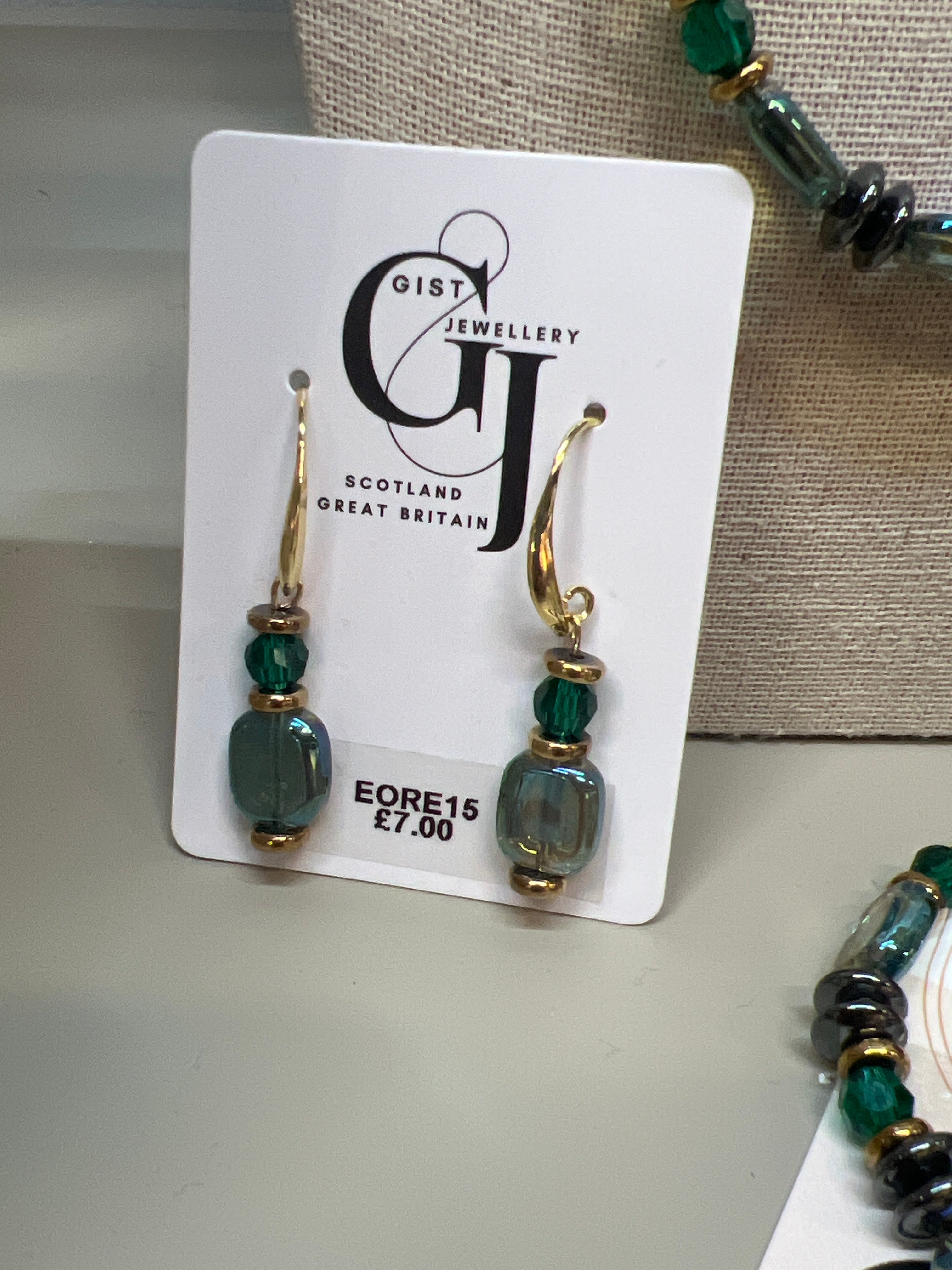 EORE15 - Hematite, Glass & crystal drip earrings in Sea Foam