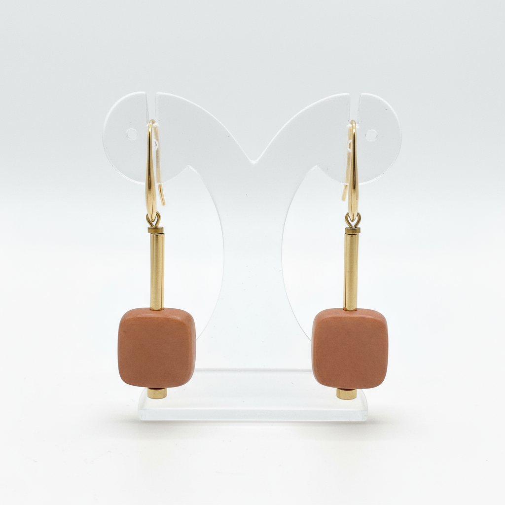 CSTE06 - Retro wood drop earrings - Gold, Orange