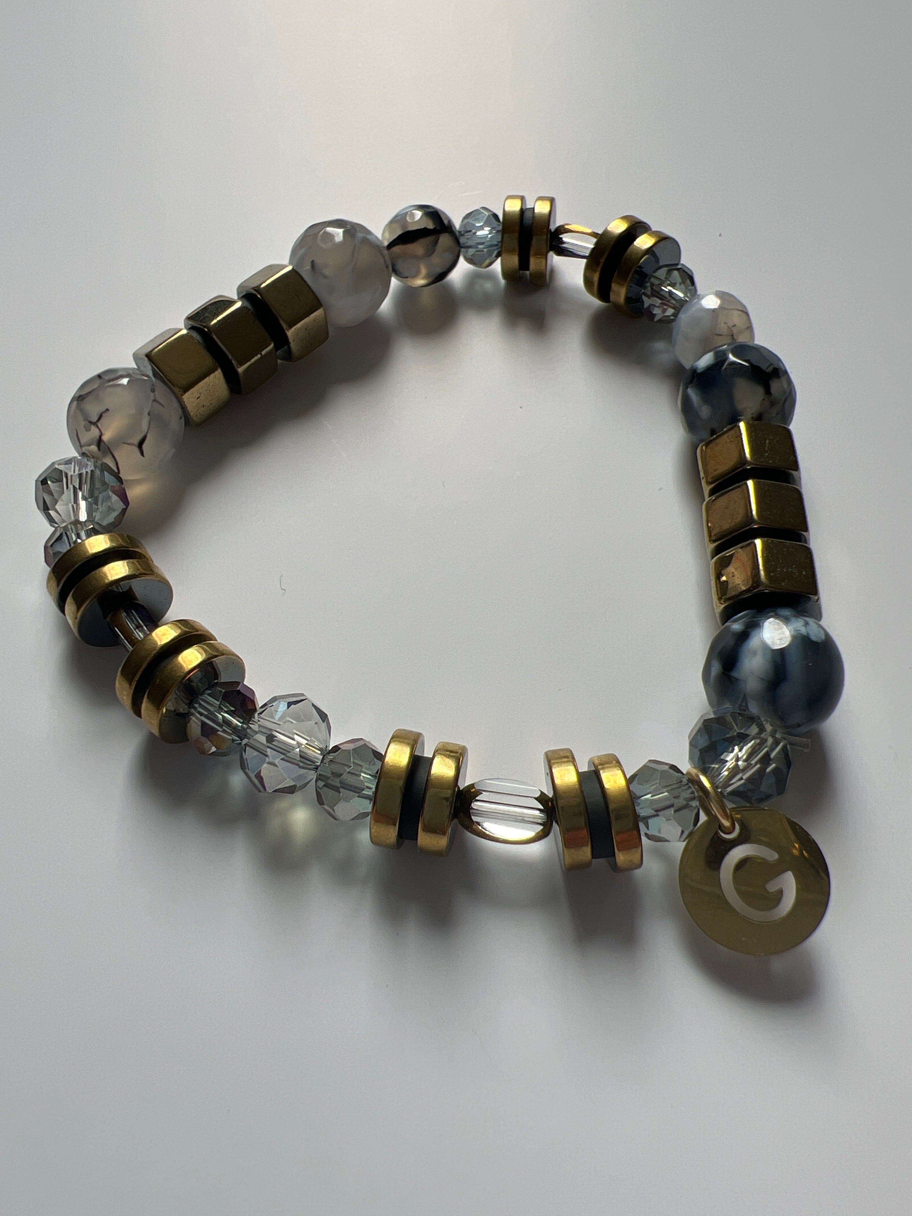 EORB03 - Natural Fire Crackle Agate bracelet DARK GREY