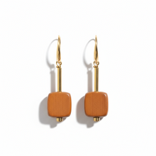 CSTE06 - Retro wood drop earrings - Gold, Orange