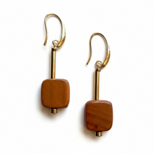 CSTE06 - Retro wood drop earrings - Gold, Orange