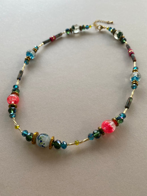 BDL14 - Resin & crystal multi coloured necklace