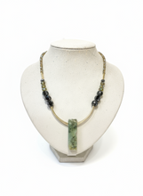 HIL04 - Green yellow natural Prehnite and black necklace