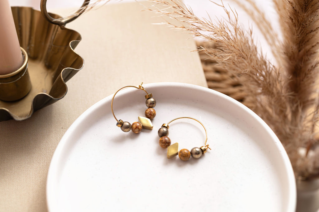 BDLHE08 - Red Jasper, Maifan, & Nugget Hoop Earrings