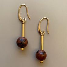 CSTE15- Mahogany Obsidian drop earrings - Burgandy, Rust