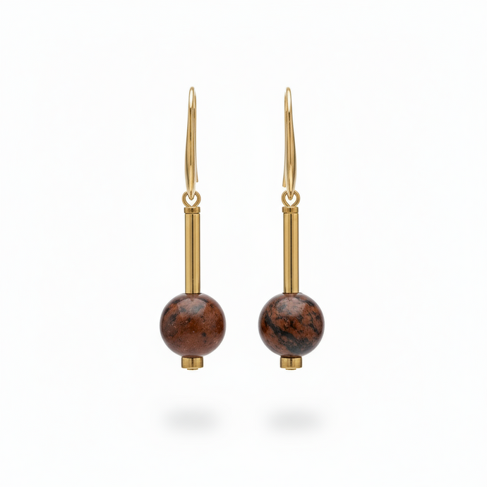 CSTE15- Mahogany Obsidian drop earrings - Burgandy, Rust