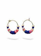 HILHE11 - Royal blue and multi coloured clay hoop earring