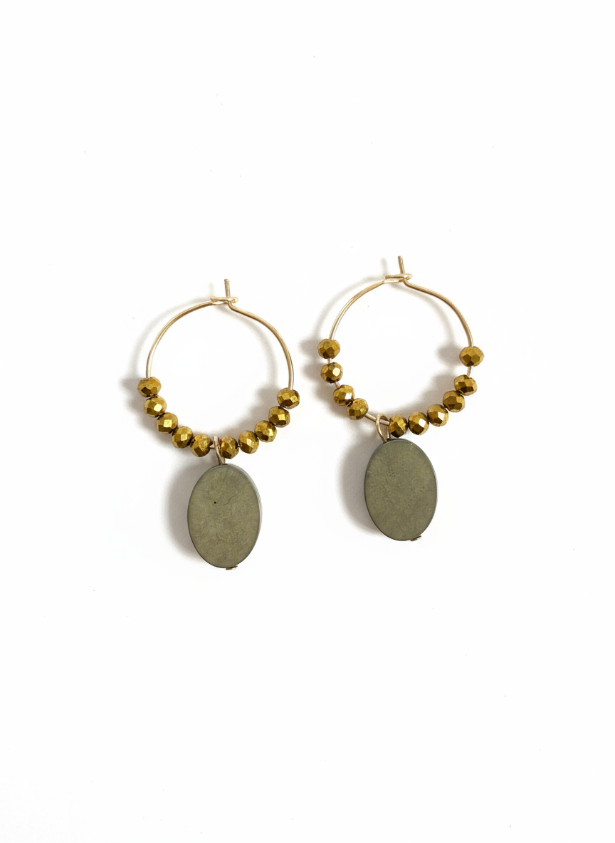 BDLHE09 - Hematite crystal hoop earrings