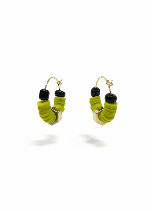 HILHE10 - Green black nut hoop earrings