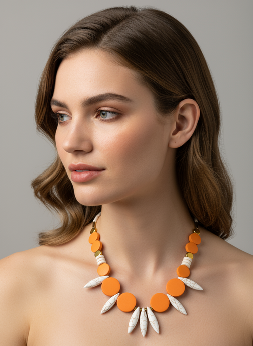 HIL16 - orange and ivory necklace