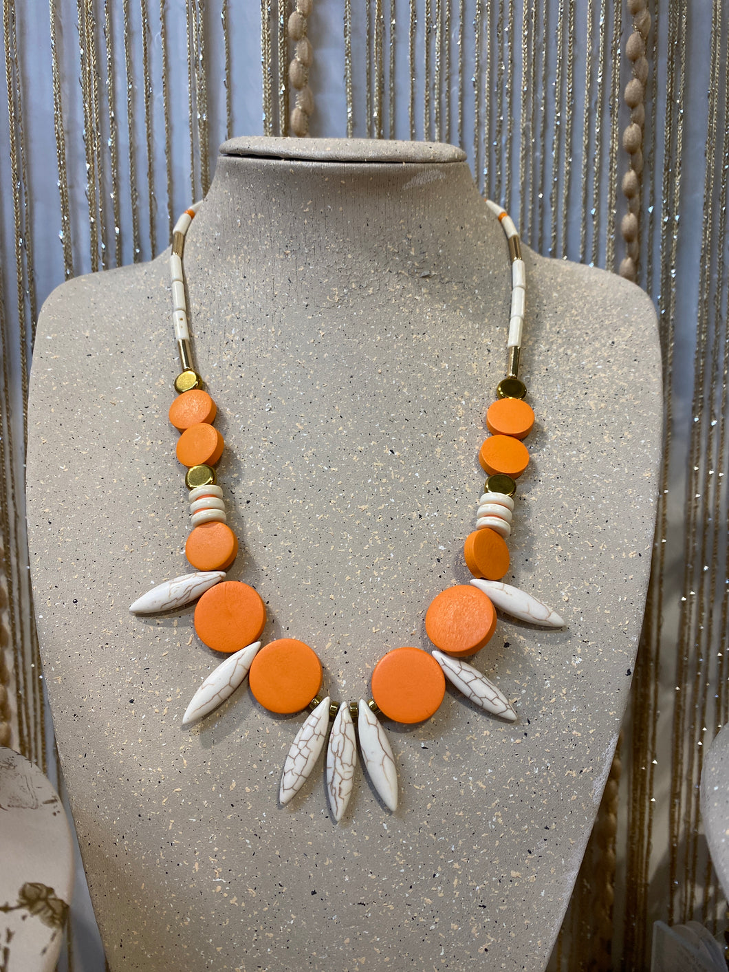 HIL16 - orange and ivory necklace