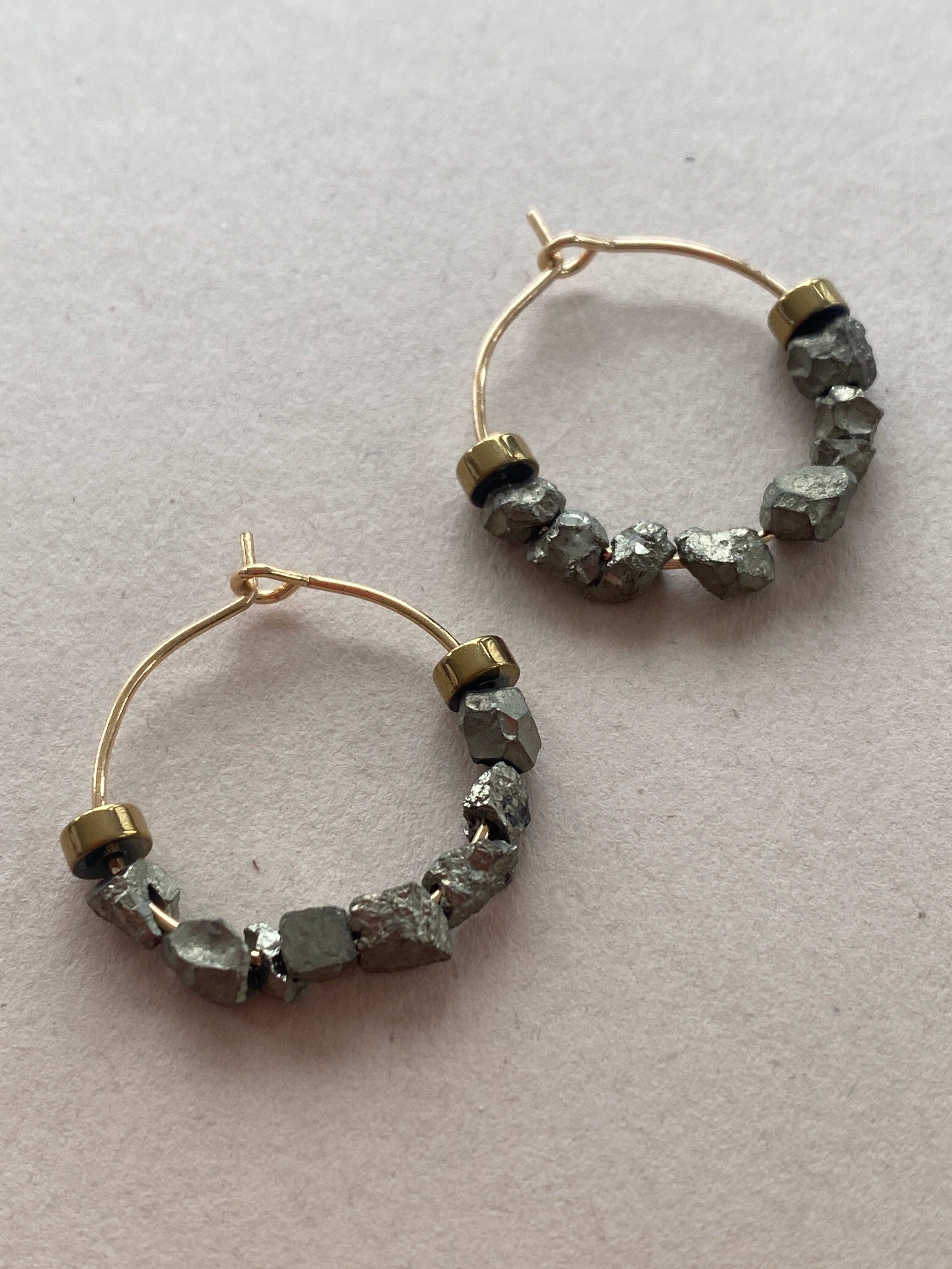 BDLHE19 - Hematite & Gemstone nugget hoop earrings