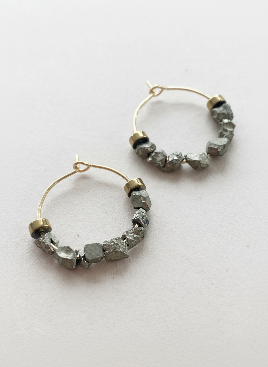 BDLHE19 - Hematite & Gemstone nugget hoop earrings