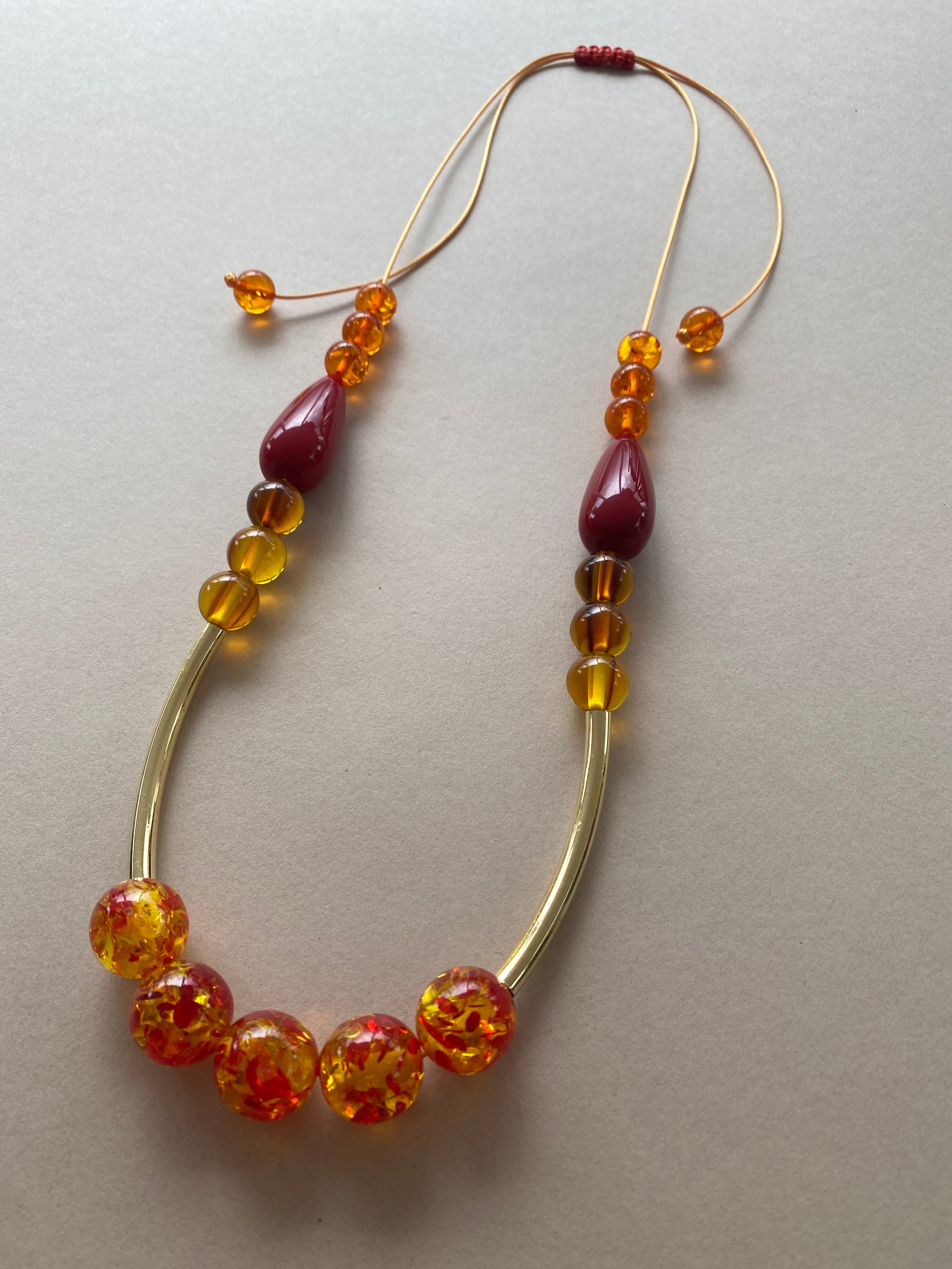 BDL21 - Yellow & red Resin adjustable cord necklace