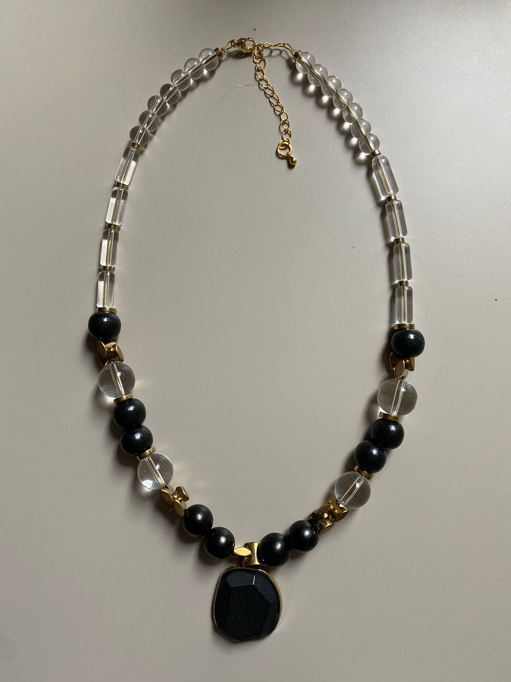 FRT16 -  Glass Necklace with black painted wood, teamed with Hematite details.