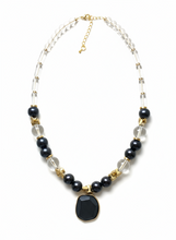 FRT16 -  Glass Necklace with black painted wood, teamed with Hematite details.