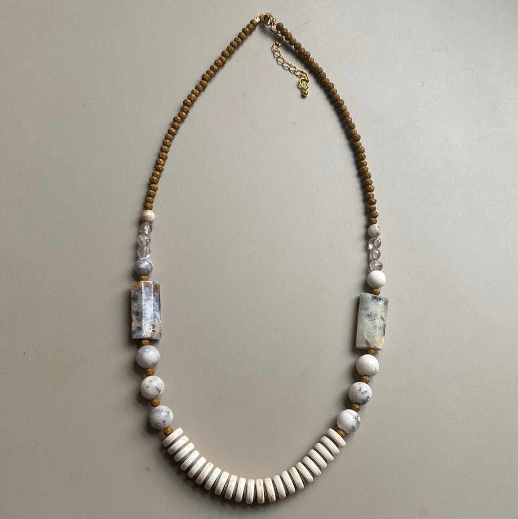 CST11 - Natural white African Opal necklace - White, Lemon, Grey, Bronze