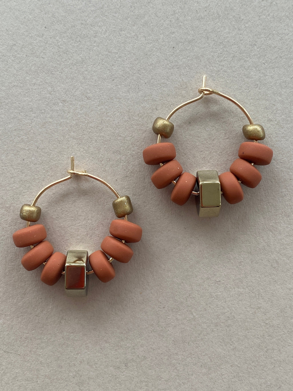BDLHE21 - Terracotta clay and Hematite hoop earrings