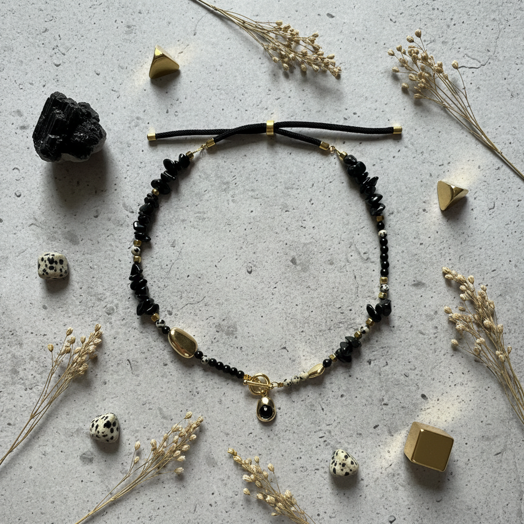 EOR06 - black gold nugget necklace