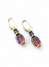 BDLE15 - Hematite, Glass & crystal drop earrings in purple and gunmetal