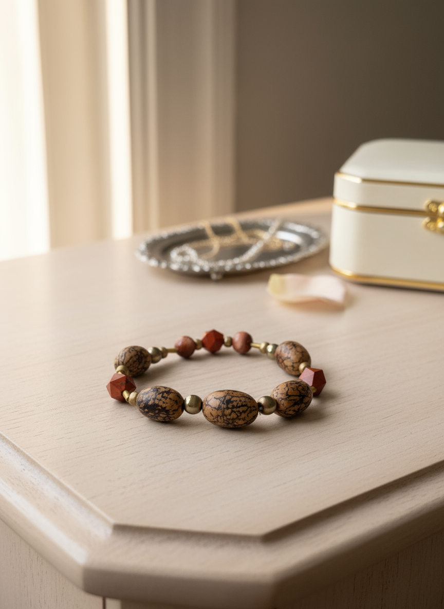 BDLB01 - Red Jasper & Burlywood Mala wood bracelet