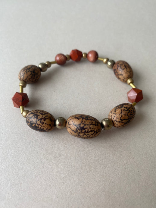 BDLB01 - Red Jasper & Burlywood Mala wood bracelet