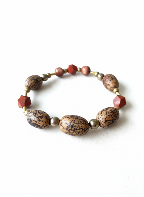 BDLB01 - Red Jasper & Burlywood Mala wood bracelet