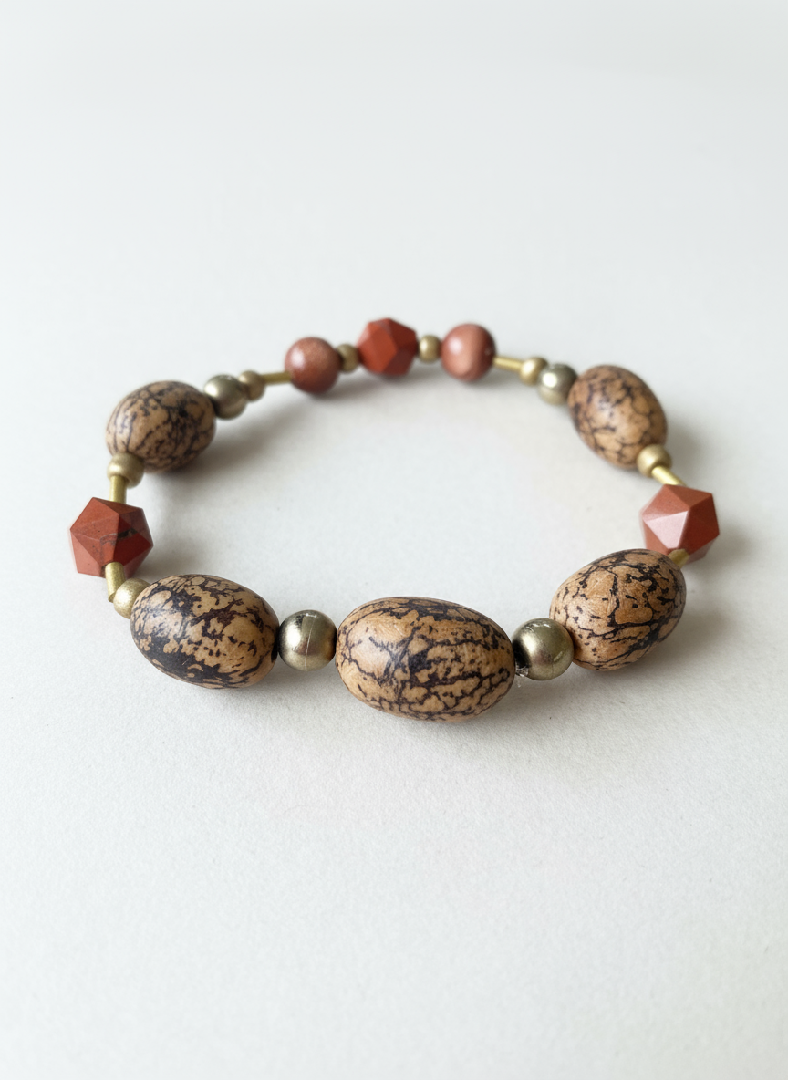 BDLB01 - Red Jasper & Burlywood Mala wood bracelet