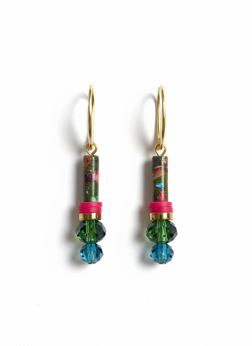 BDLE14 - Crystal multi coloured drop Earrings