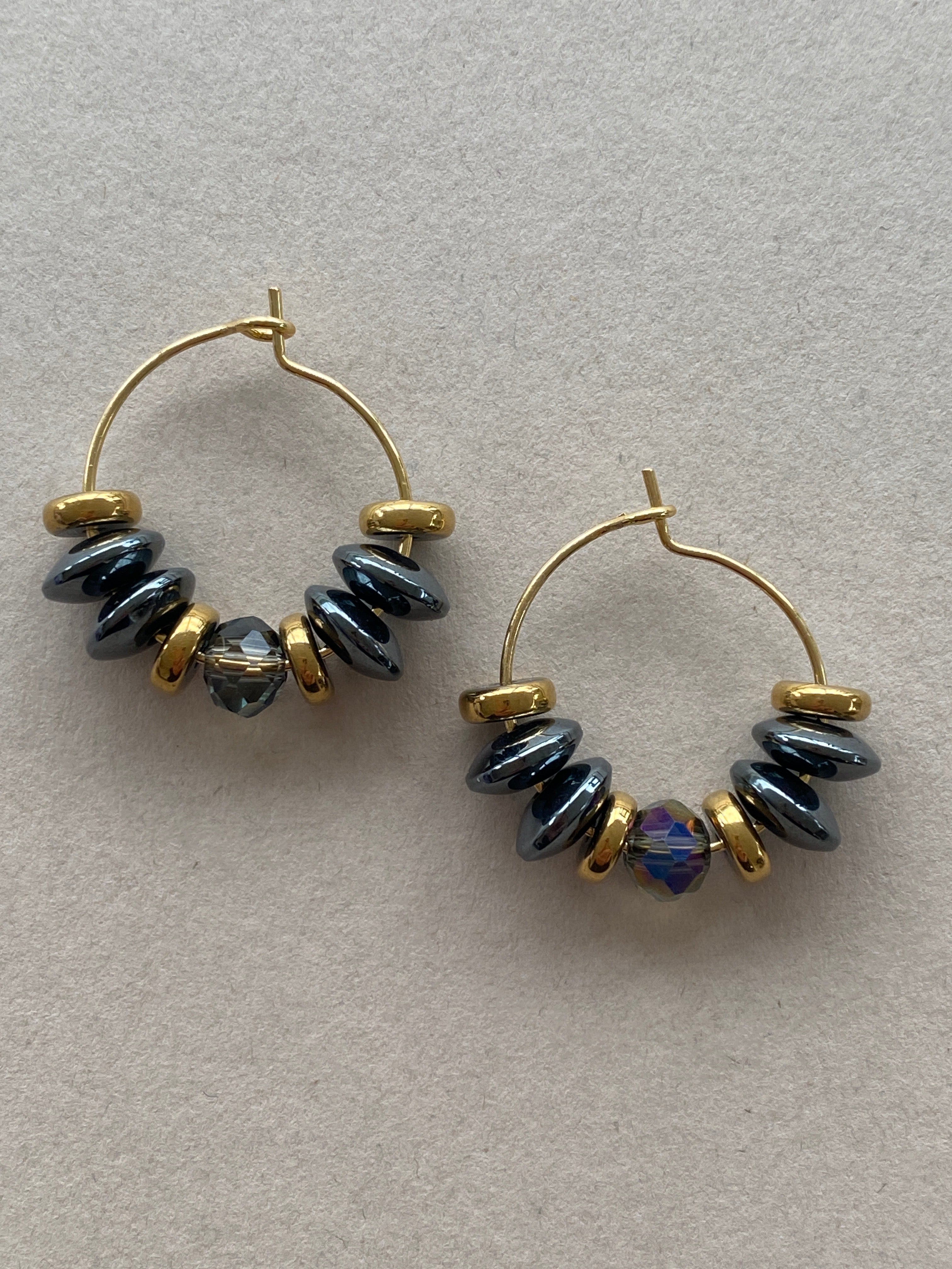 BDLHE15 - Crystal and Hematite Hoop earrings