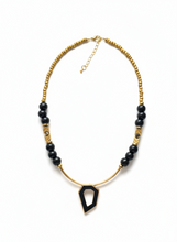 FRT10 - Seed bead, painted wood, crystal, gold plated bars and Hematite necklace