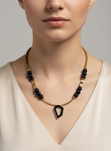 FRT10 - Seed bead, painted wood, crystal, gold plated bars and Hematite necklace